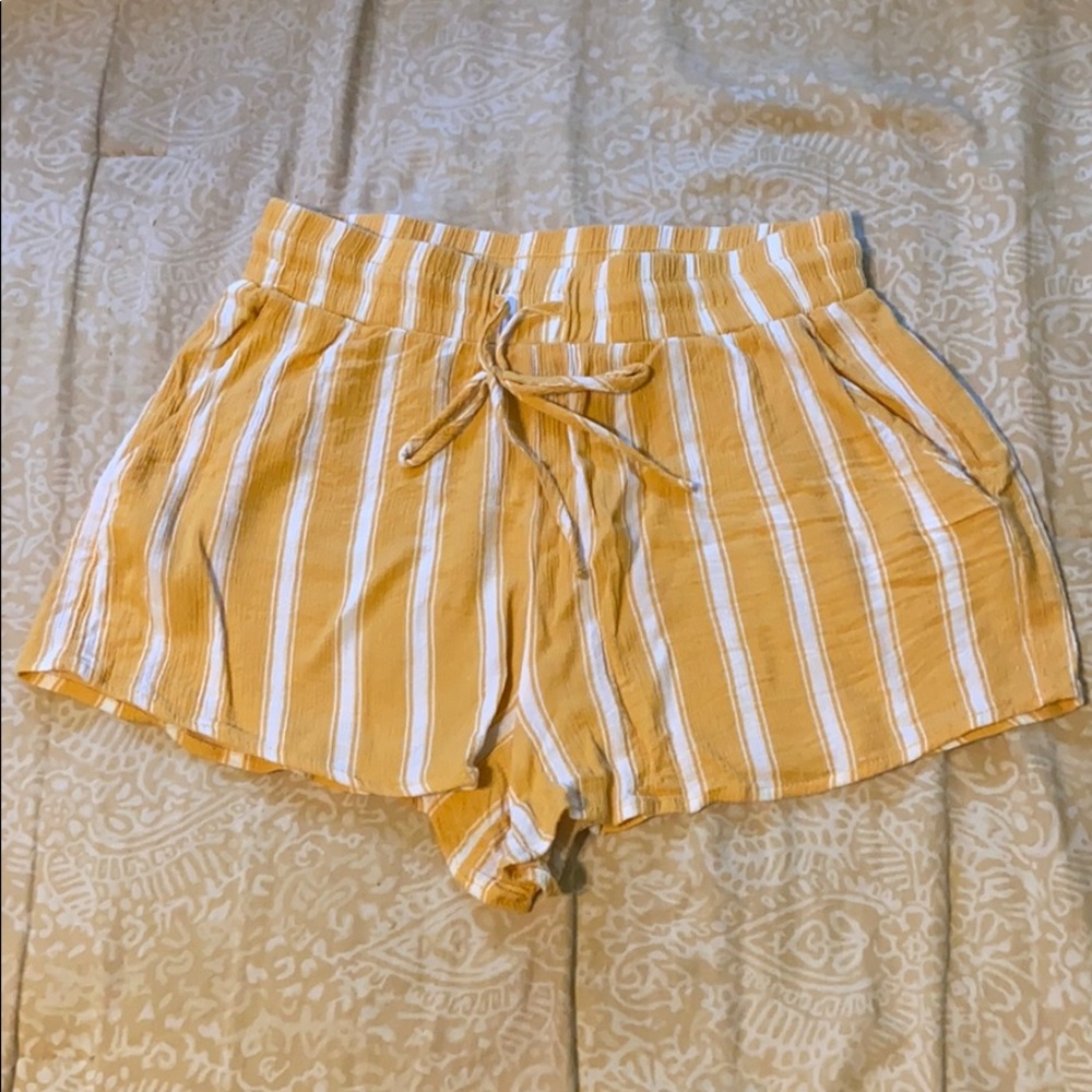 Yellow Striped Fabric Shorts